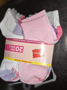 Hanes Girls Ankle Socks - Pink, White & Purple